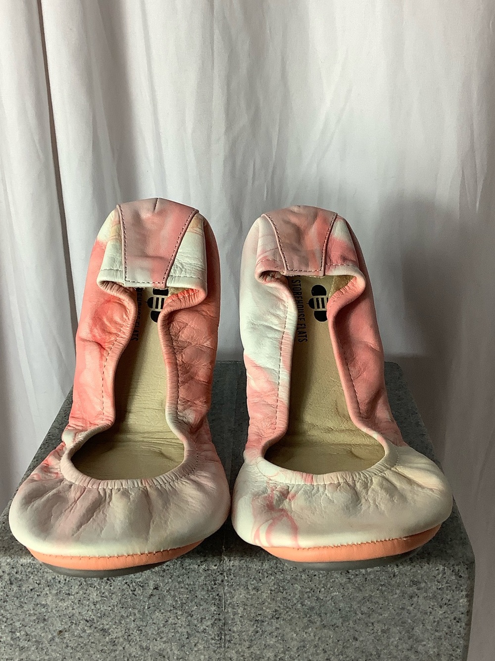 Marble-Effect Pink & Cream Leather Ballet Flats